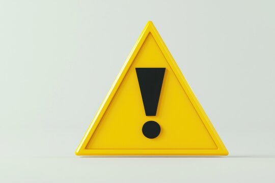 A yellow triangular warning sign with a bold black exclamation mark stands against a plain light background.
