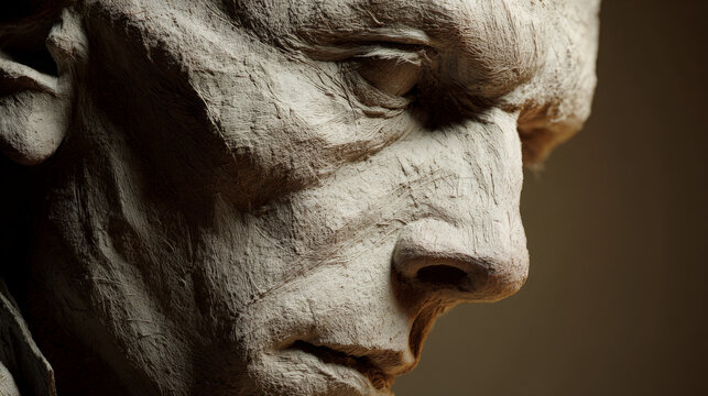 Sculpture bust chisel surface marble bust portrait with stern expression