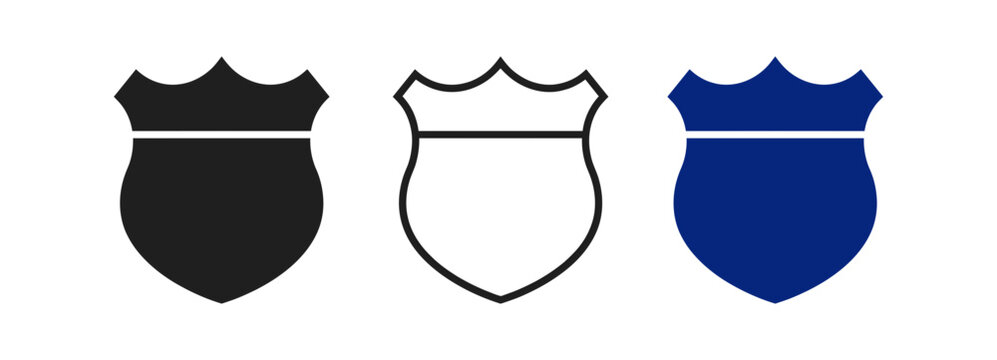 Set of three shield icons with crown tops in different graphic styles