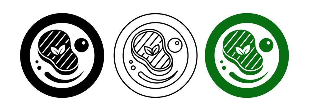 Set of three stylized plant based meat steak icons on white background