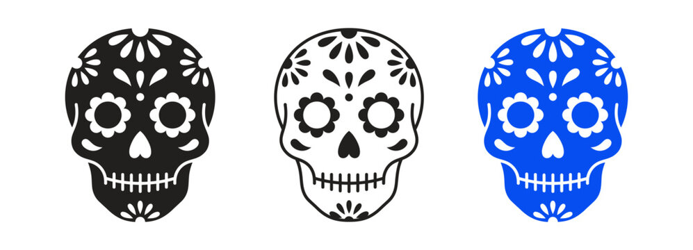 Set of three decorative sugar skulls for day of the dead celebration