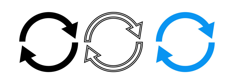 Set of three different circular arrow icons for refresh and reload designs