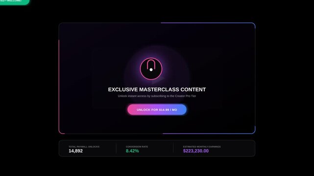 Exclusive Masterclass Content Subscription Pop Up Screen with Dark Modern Interface Design