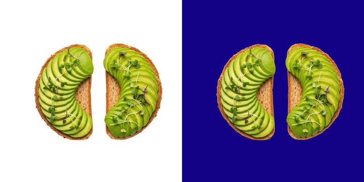 Fresh green avocado slices on whole grain toast bread png