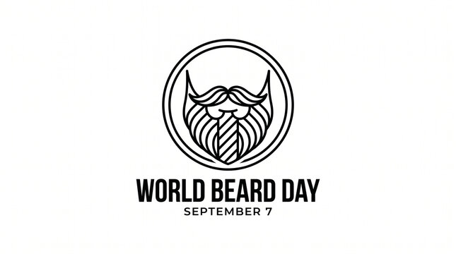 World Beard Day September 7 minimalist logo featuring circular outline with stylized beard and mustache design symbolizing masculinity grooming and global facial hair celebration  generative ai