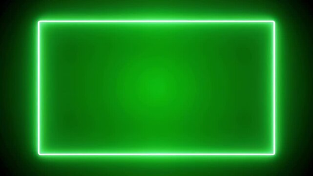 Six glowing green neon rectangles on black background with soft light effect