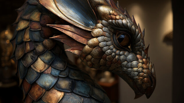 Dragon sculpture scale texture fantasy metallic horn
