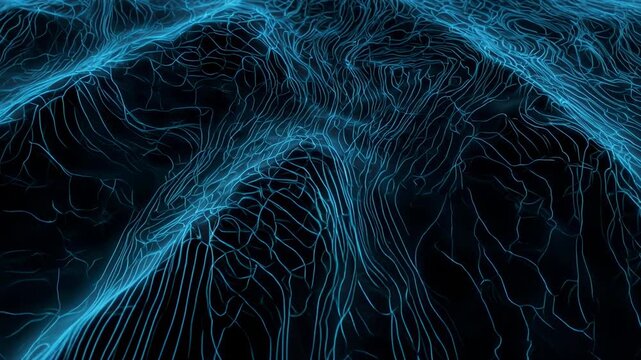 Abstract Blue Energy Waves flowing with atmospheric perspective during a digital data stream simulation
