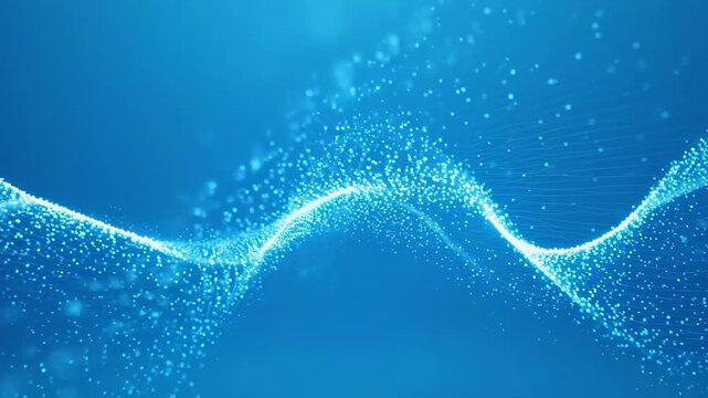 Abstract blue fluid wave particles flowing in deep water with subtle light refractions