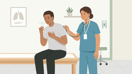 Obraz premium Doctor examining patient with stethoscope, chest discomfort, medical checkup