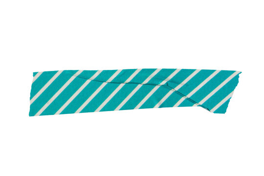 Ripped torn striped blue adhesive tape on transparent background, washi tape design element