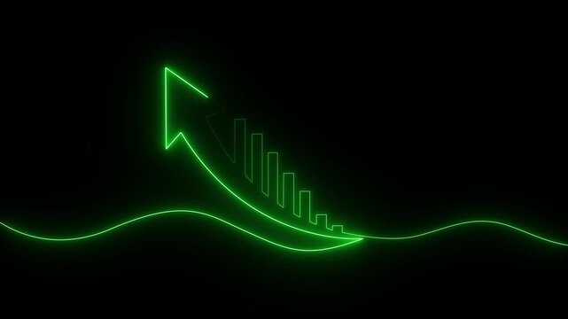 Growth Chart and Upward Arrow Icon on black Background - Financial Success, Business Growth, and Market Trend Concept.