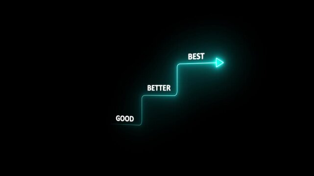 Neon growth chart animation: good better business progress concept with glowing arrow path success improvement