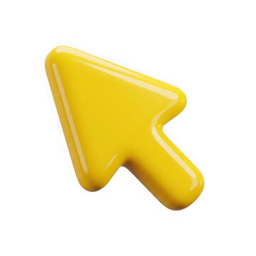 Shiny 3d yellow computer mouse cursor arrow icon isolated on transparent background