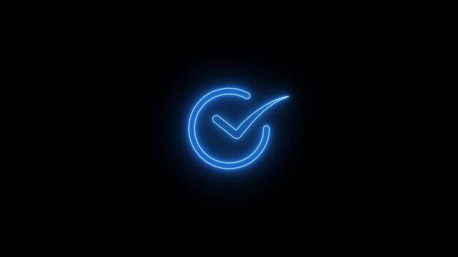 Glowing blue neon checkmark animation on black background, for ui tick, success
