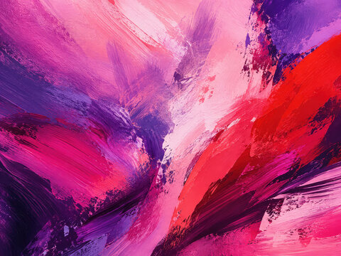 Vibrant Pink Purple Red Abstract Brush Strokes, Bold Acrylic Paint Background