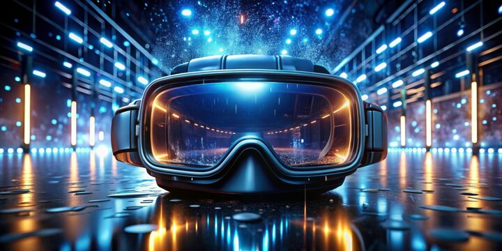 Futuristic Virtual Reality Goggles in High-Tech Environment