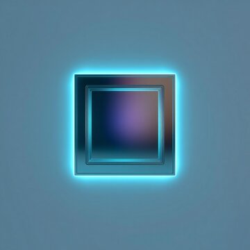Futuristic Glowing Neon Square Frame with Blue Light and Abstract Background