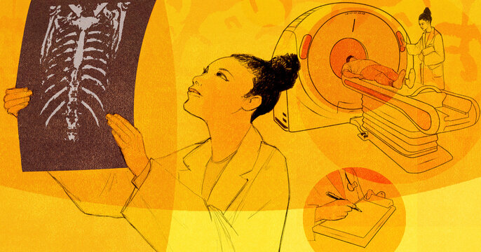 MRI radiologist examining test results