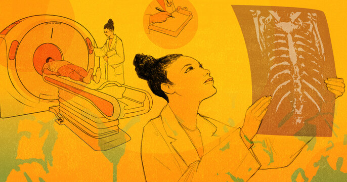 MRI radiologist examining test results