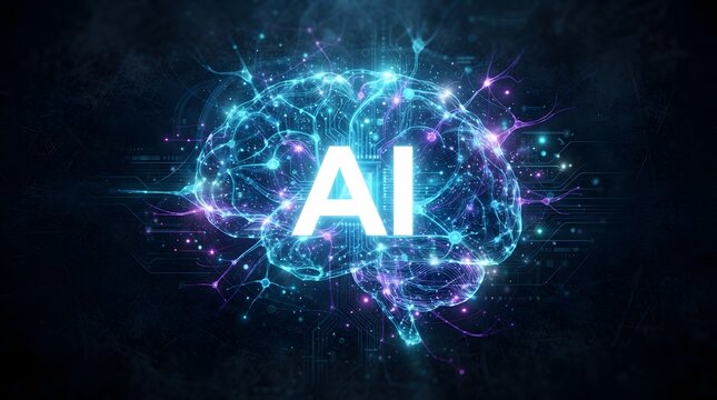 Glowing Artificial Intelligence Brain Integrated into Futuristic Computer System