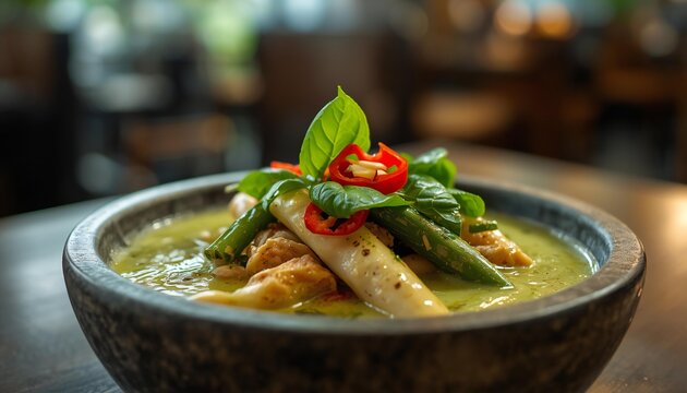Creamy Chicken and Vegetable Dish with Asparagus, Basil and Chili