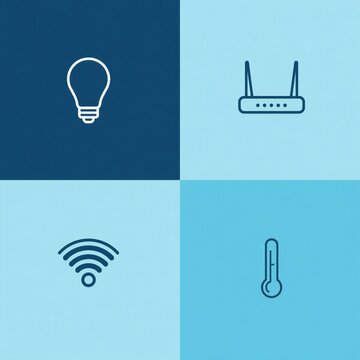 Smart Home Technology Concept with Light Bulb, WiFi Router and Temperature Icons
