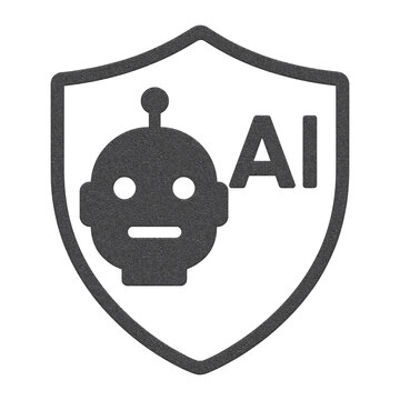 Artificial intelligence protection and safety icon featuring a robot head inside a shield symbol with AI text isolated on transparent background PNG cutout for technology cybersecurity vector design.
