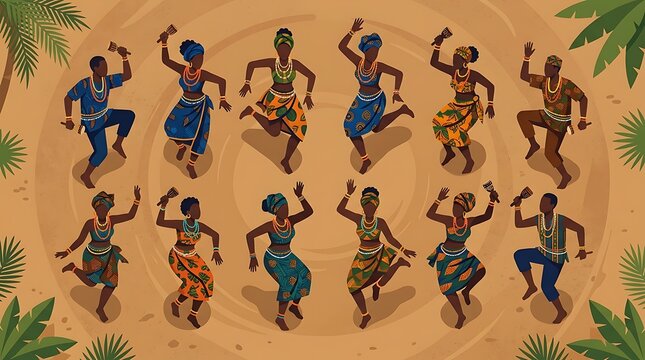 African dancers in traditional clothing performing a vibrant dance