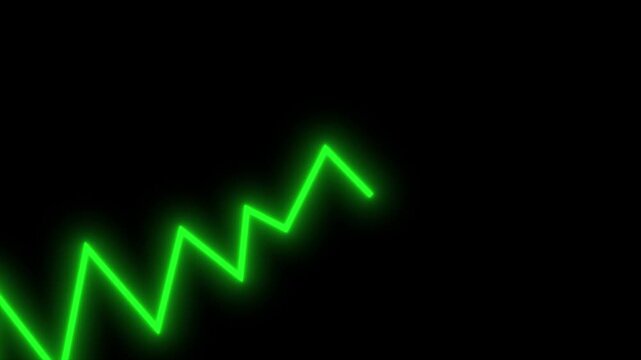 Glowing Green Growth Graph Animation, Rising Neon Line Chart, Financial Progress and Business Success Visualization on Black Background