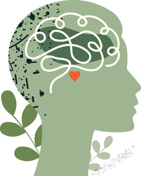 Face silhouette with brain. Mental Health concept.