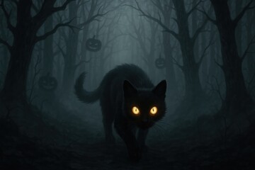 Obraz premium Eerie forest with glowing eyes.