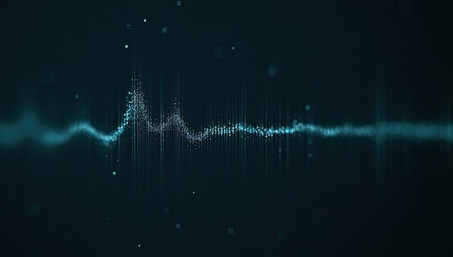 Abstract glowing particle waveform against dark background