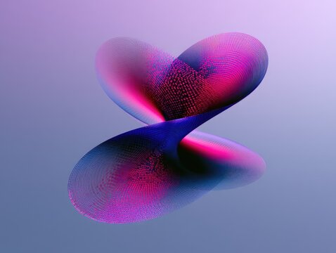 Abstract holographic fluid shape with gradient color transitions and speckled texture