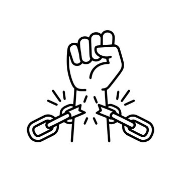 Raised fist breaking chain freedom and revolution line icon vector
