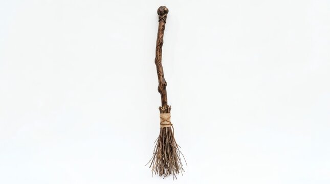 Rustic Broomstick on White Background
