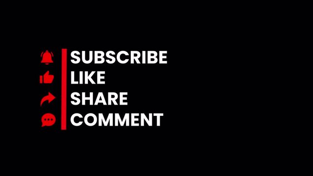 Subscribe Like Share Comment Animation, Social Media Engagement Call to Action Overlay, Interactive Follow and Sharing Text on Transparent Background