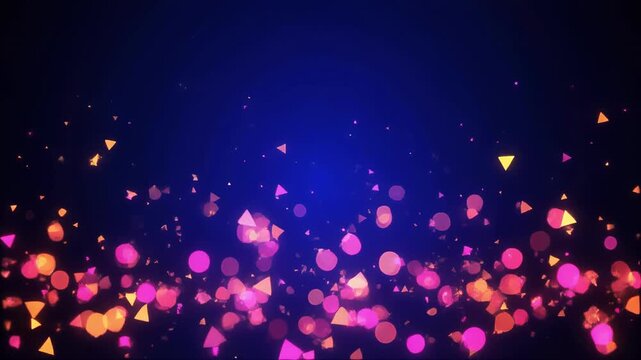 Sparkling dust particles rising against deep blue gradient background with soft light glow