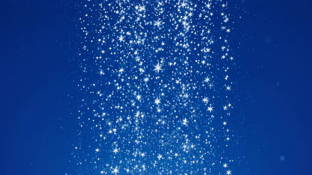 Sparkling light particles falling gracefully against a deep blue background with subtle motion
