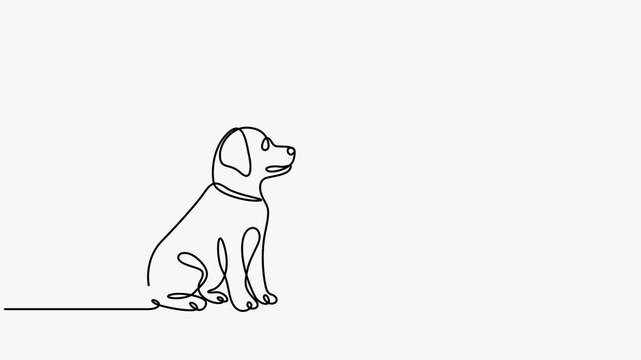 Continuous One Line Drawing Animation Of Man Training Cute Puppy Isolated On White Background Concept