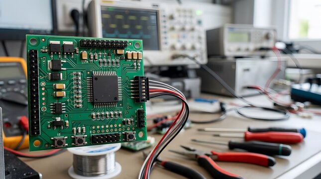 miniature industrial encoder interface electronics mounted on compact controller board for motion feedback, machine automation, position tracking and embedded control systems