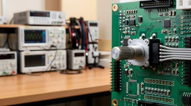 miniature precision rotary encoder mounted on industrial electronics interface for machine control, automation equipment, instrumentation, calibration systems and embedded hardware development