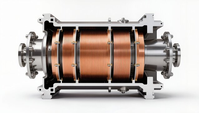 Electric motor stator dual-winding segmented cutaway, white background