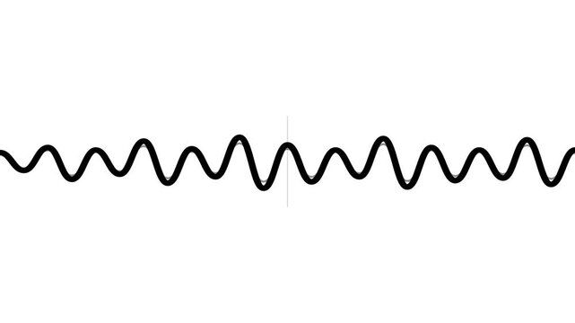 Oscillating black sine wave line vibrates across white screen in rhythmic digital motion animation clip