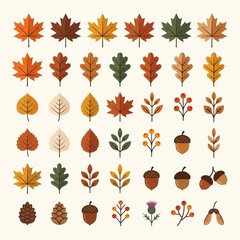 Fototapeta premium Set autumn leaves and acorns