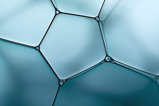 Abstract geometric pattern of interconnected translucent blue cells