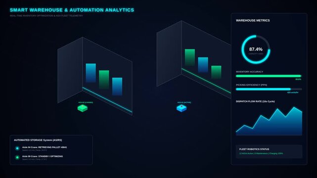 Smart Warehouse Automation Dashboard Interface with Real Time Logistics and Robotics Fleet Analytics