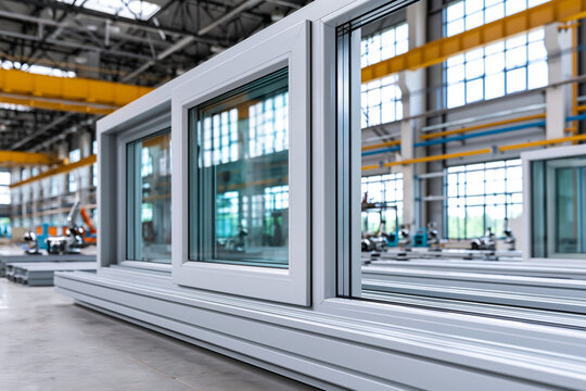 Factory windows with large glass panels