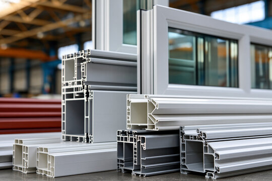 Aluminum frames arranged in a workshop