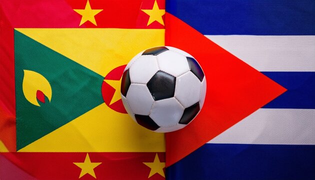 soccer ball between grenada flag and cuba flag